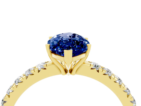Yellow gold Marquise Cut Blue Sapphire Pavé Solitaire Engagement Ring with Four-Prong Setting_16