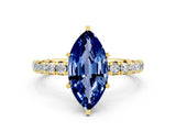 Yellow gold Marquise Cut Blue Sapphire Pavé Solitaire Ring with Round Band and Prong Setting_24