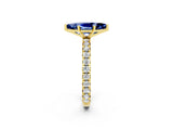 Yellow gold Marquise Cut Blue Sapphire Pavé Solitaire Ring with Round Band and Prong Setting_26