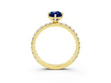 Yellow gold Marquise Cut Blue Sapphire Pavé Solitaire Ring with Round Band and Prong Setting_27