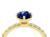 Yellow gold Marquise Cut Blue Sapphire Pavé Solitaire Ring with Round Band and Prong Setting_28