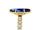 Yellow gold Marquise Cut Blue Sapphire Pavé Solitaire Ring with Round Band and Prong Setting_29