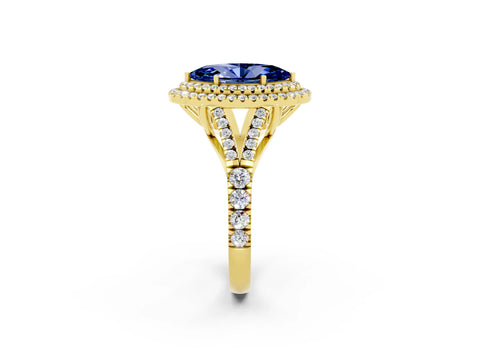 Yellow gold Marquise Cut Blue Sapphire Pavé Split Shank Double Halo Engagement Ring_2