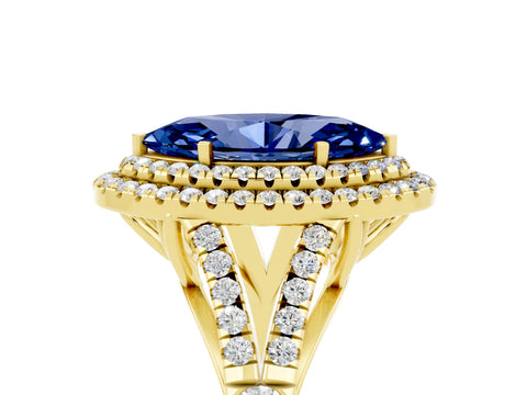 Yellow gold Marquise Cut Blue Sapphire Pavé Split Shank Double Halo Engagement Ring_5