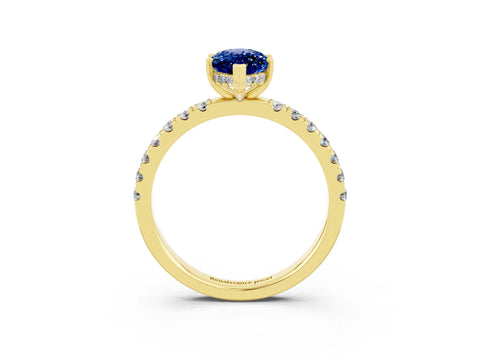 Yellow gold Marquise Cut Blue Sapphire Pave Band Solitaire Ring with Four-Prong Setting_27