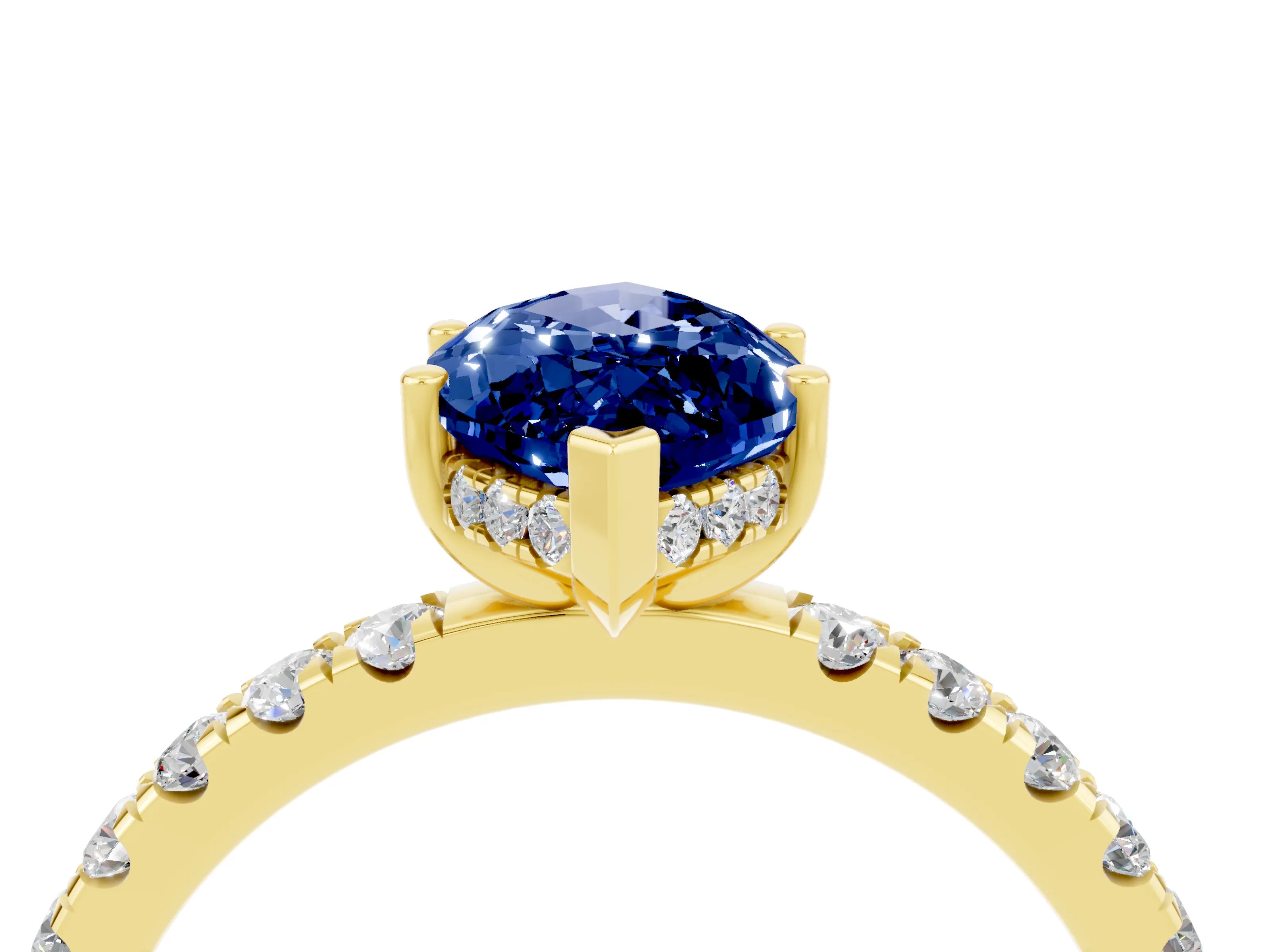 Yellow gold Marquise Cut Blue Sapphire Pave Band Solitaire Ring with Four-Prong Setting_28