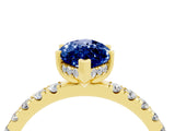 Yellow gold Marquise Cut Blue Sapphire Pave Band Solitaire Ring with Four-Prong Setting_28