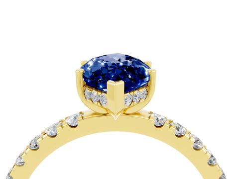 Yellow gold Marquise Cut Blue Sapphire Pave Band Solitaire Ring with Four-Prong Setting_28