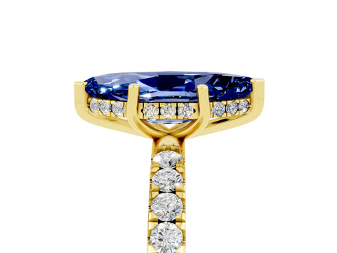 Yellow gold Marquise Cut Blue Sapphire Pave Band Solitaire Ring with Four-Prong Setting_29