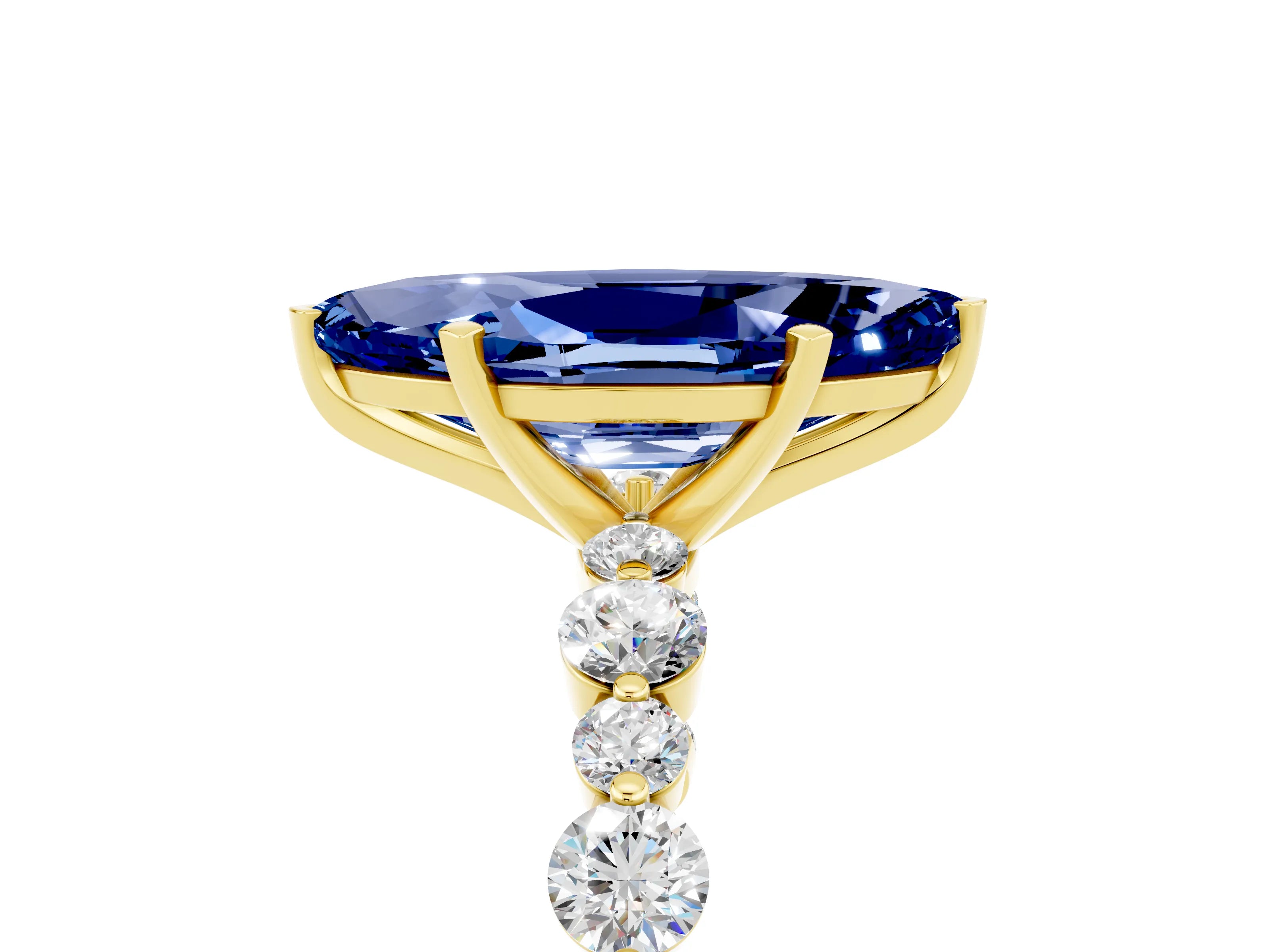 Yellow gold Marquise Cut Blue Sapphire Prong Set Engagement Ring with Pavé Band_5