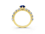 Yellow gold Marquise Cut Blue Sapphire Prong Setting with Side Stones on a Pave Band_3