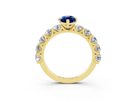 Yellow gold Marquise Cut Blue Sapphire Prong Setting with Side Stones on a Pave Band_3