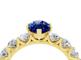 Yellow gold Marquise Cut Blue Sapphire Prong Setting with Side Stones on a Pave Band_4