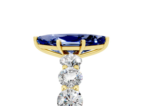 Yellow gold Marquise Cut Blue Sapphire Prong Setting with Side Stones on a Pave Band_5