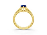 Yellow gold Marquise Cut Blue Sapphire Ring with Milgrain Pavé Band and Four-Prong Setting_15