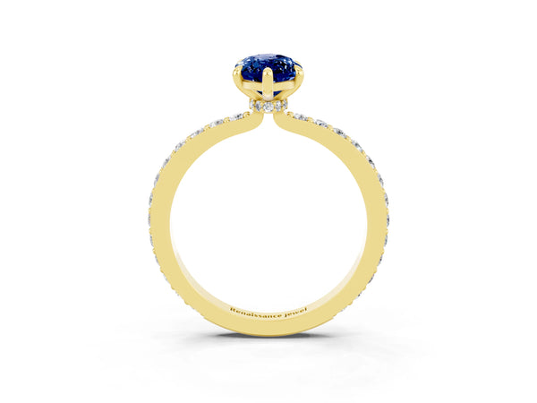 Yellow gold Marquise Cut Blue Sapphire Pavé Engagement Ring with Round  Accents and Prong Setting