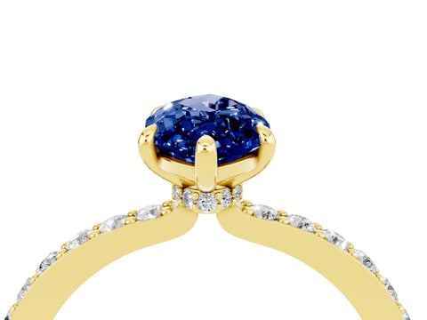 Yellow gold Marquise Cut Blue Sapphire Ring with Pavé Band and Four-Prong Setting_4