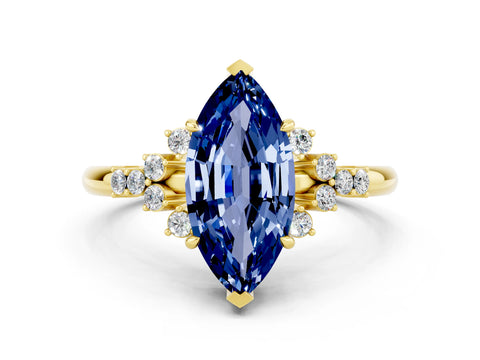 Yellow gold Marquise Cut Blue Sapphire Ring with Side Stones and Four-Prong Setting_36
