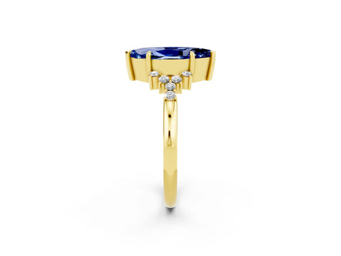 Yellow gold Marquise Cut Blue Sapphire Ring with Side Stones and Four-Prong Setting_38