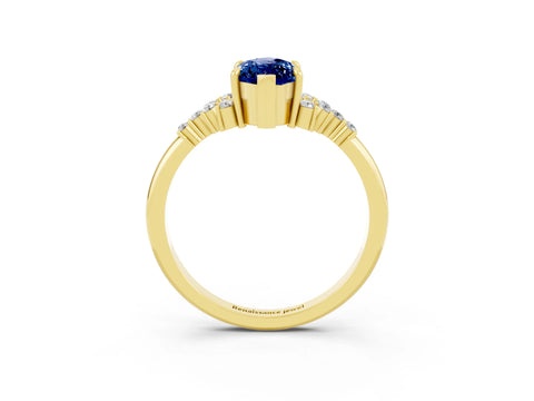 Yellow gold Marquise Cut Blue Sapphire Ring with Side Stones and Four-Prong Setting_39