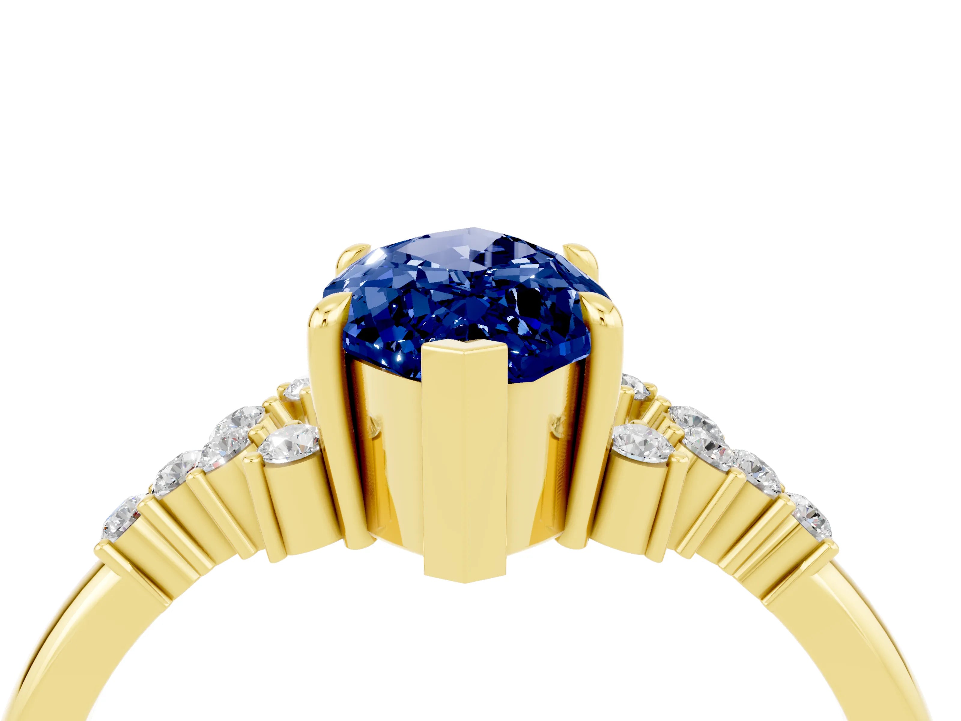 Yellow gold Marquise Cut Blue Sapphire Ring with Side Stones and Four-Prong Setting_40