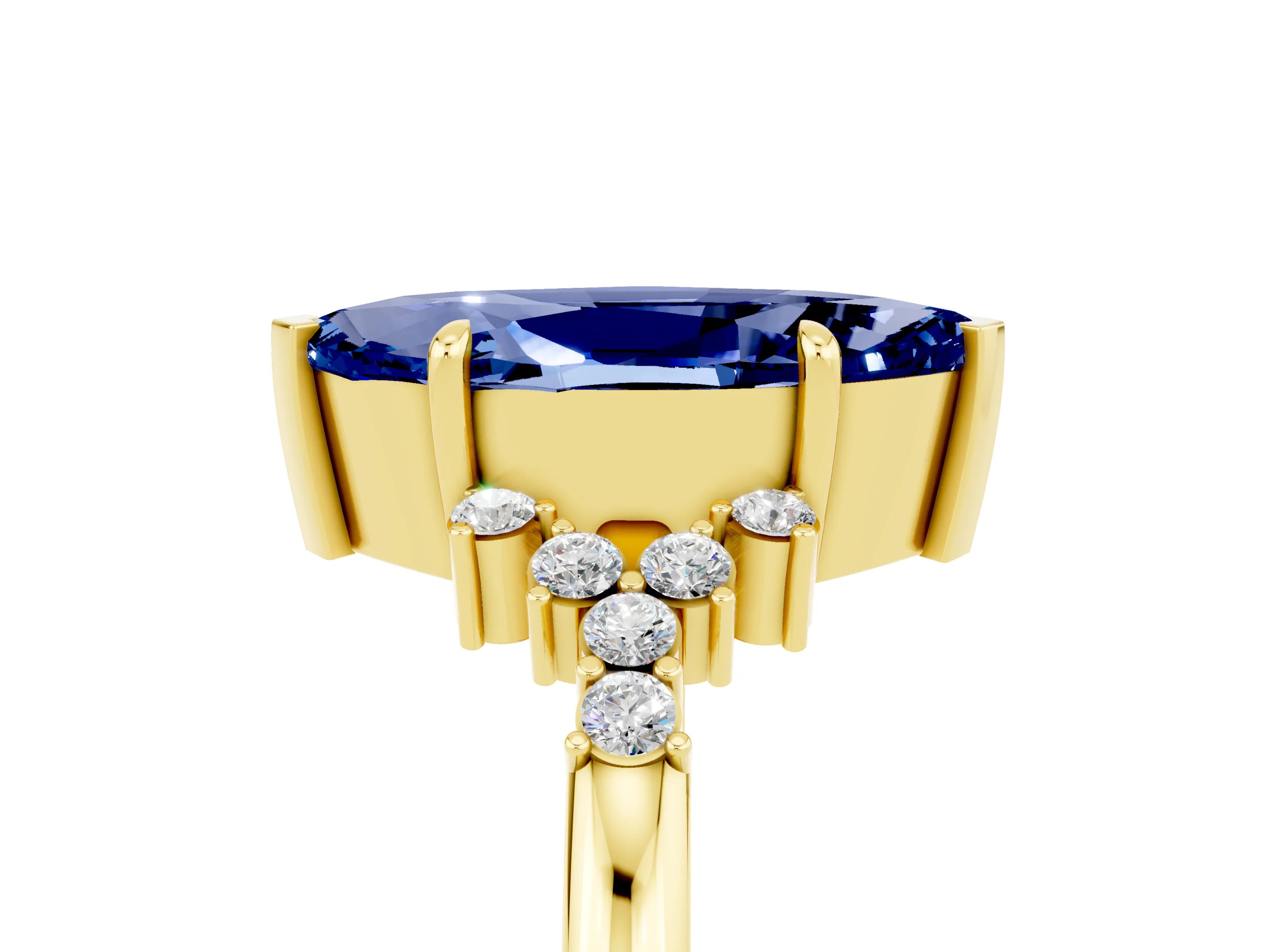 Yellow gold Marquise Cut Blue Sapphire Ring with Side Stones and Four-Prong Setting_41
