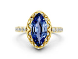 Yellow gold Marquise Cut Blue Sapphire Scalloped Halo Engagement Ring with Round Shared Prong Band_12
