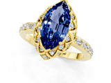Yellow gold Marquise Cut Blue Sapphire Scalloped Halo Engagement Ring with Round Shared Prong Band_13
