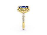 Yellow gold Marquise Cut Blue Sapphire Scalloped Halo Engagement Ring with Round Shared Prong Band_14