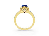 Yellow gold Marquise Cut Blue Sapphire Scalloped Halo Engagement Ring with Round Shared Prong Band_15