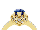 Yellow gold Marquise Cut Blue Sapphire Scalloped Halo Engagement Ring with Round Shared Prong Band_16