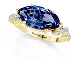 Yellow gold Marquise Cut Blue Sapphire Scattered Round Accent Ring with Prong Setting_13