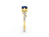 Yellow gold Marquise Cut Blue Sapphire Scattered Round Accent Ring with Prong Setting_14