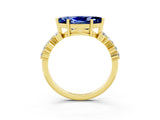 Yellow gold Marquise Cut Blue Sapphire Scattered Round Accent Ring with Prong Setting_15