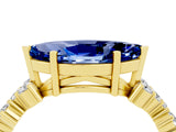 Yellow gold Marquise Cut Blue Sapphire Scattered Round Accent Ring with Prong Setting_16