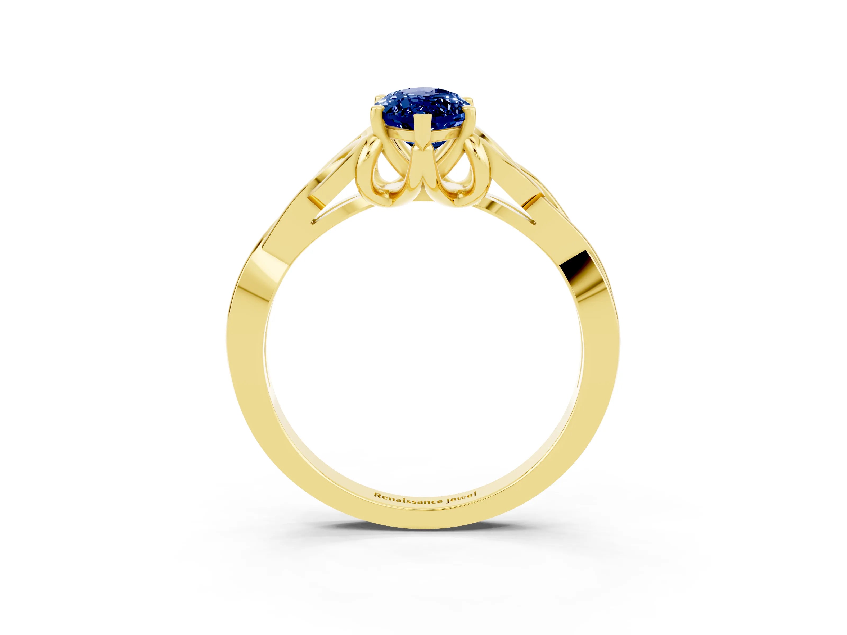 Yellow gold Marquise Cut Blue Sapphire Solitaire Celtic Knot Ring with Four-Prong Setting_15