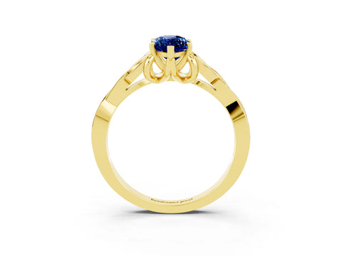 Yellow gold Marquise Cut Blue Sapphire Solitaire Celtic Knot Ring with Four-Prong Setting_15