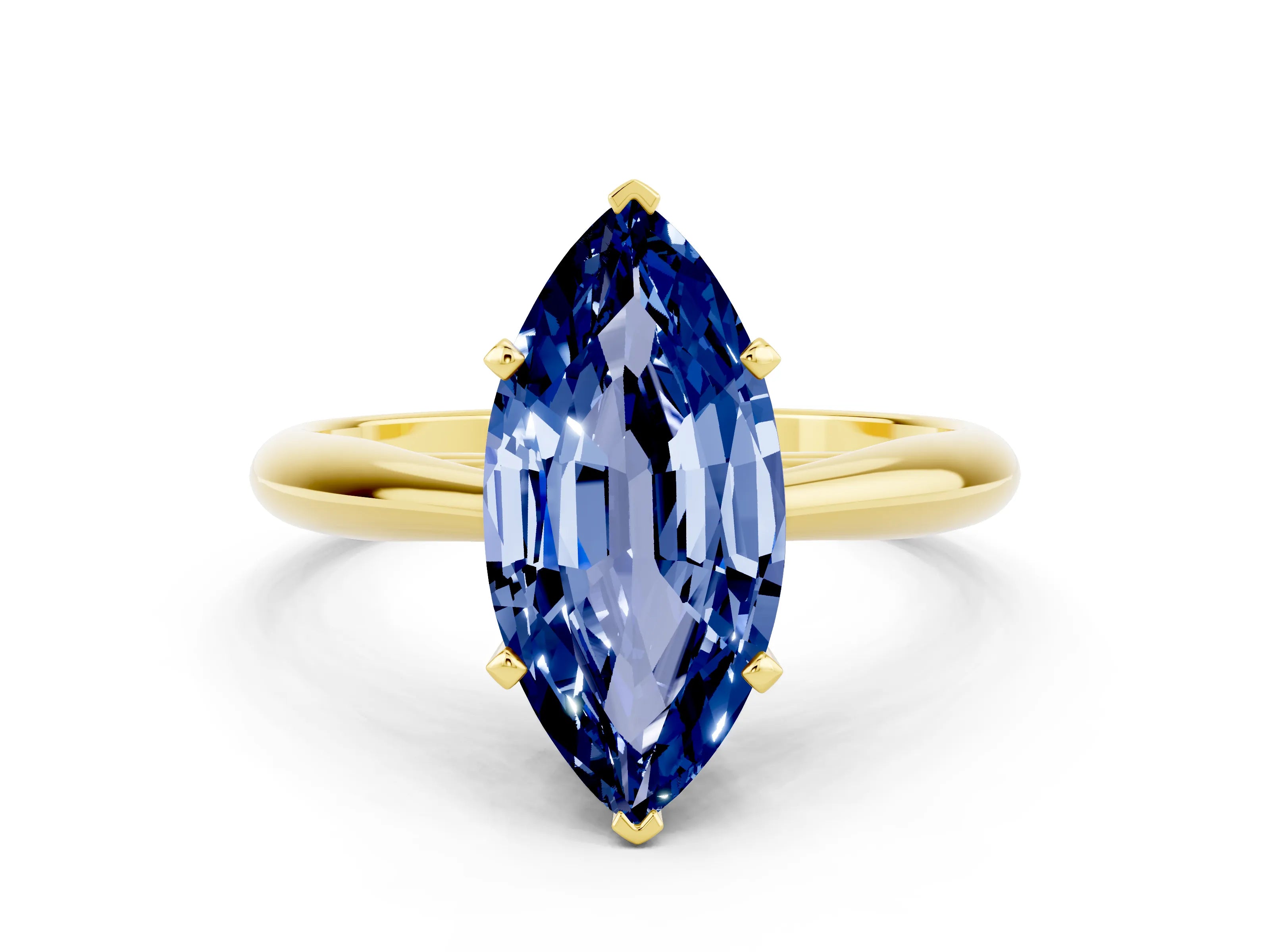 Yellow gold Marquise Cut Blue Sapphire Solitaire Engagement Ring with Cathedral Setting and Four-Prong Mount_12