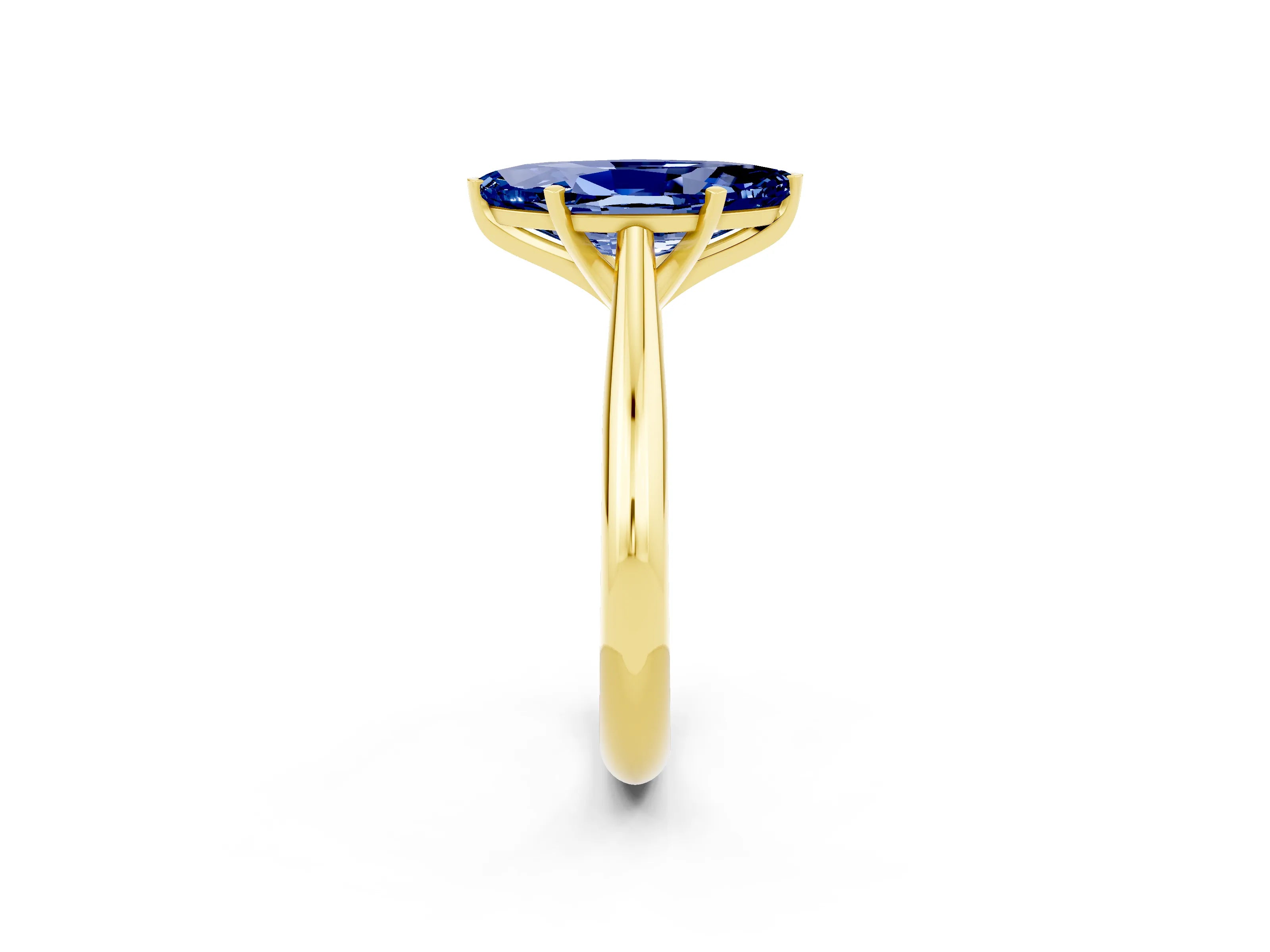 Yellow gold Marquise Cut Blue Sapphire Solitaire Engagement Ring with Cathedral Setting and Four-Prong Mount_14