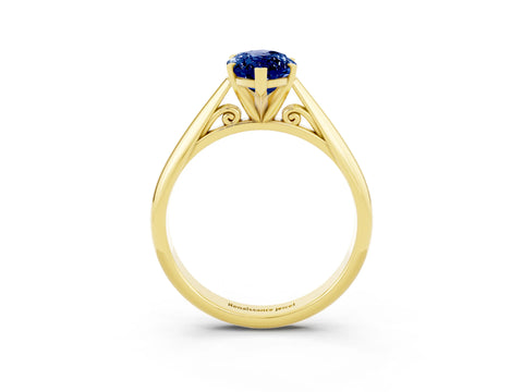 Yellow gold Marquise Cut Blue Sapphire Solitaire Engagement Ring with Cathedral Setting and Four-Prong Mount_15