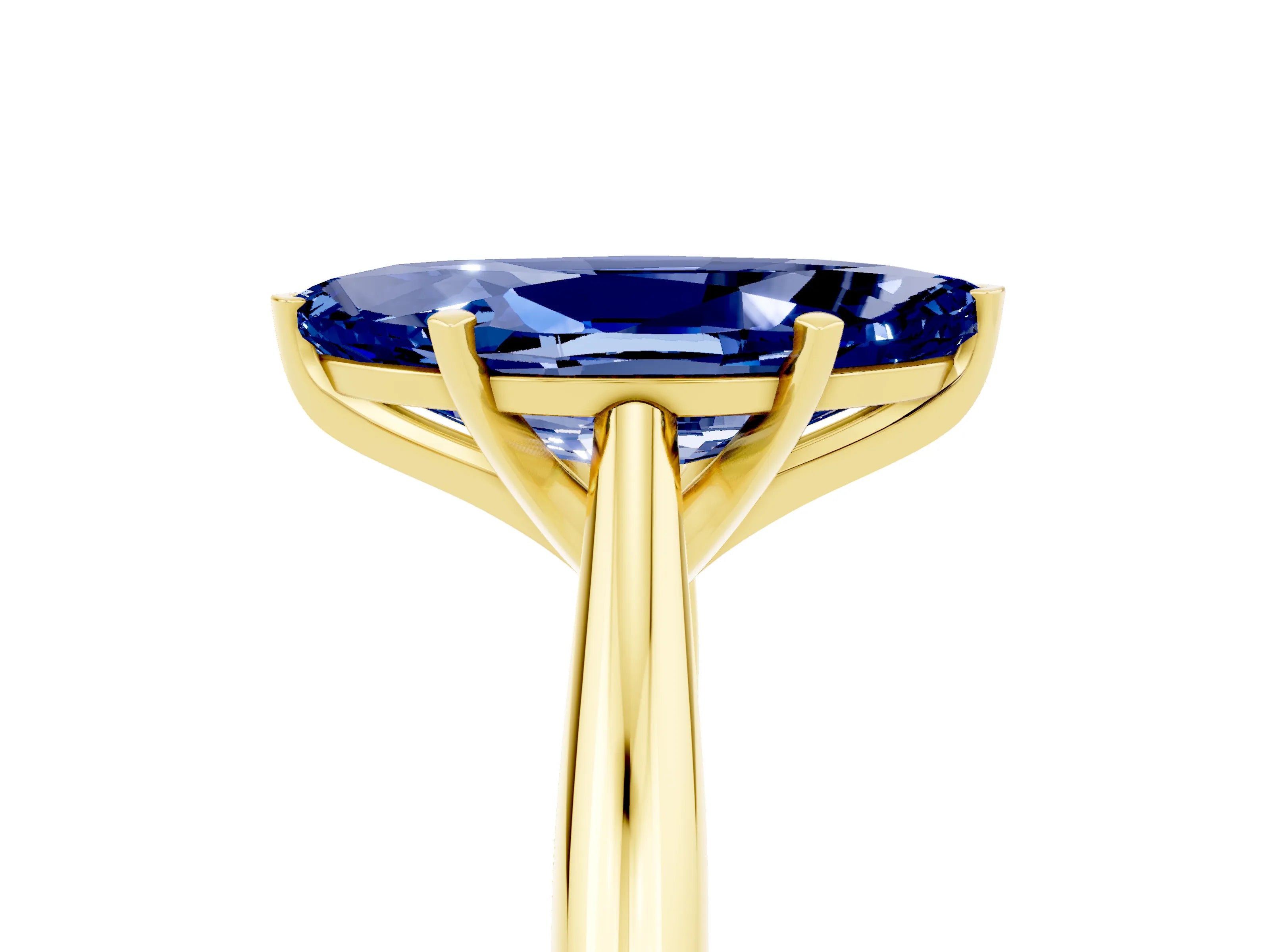 Yellow gold Marquise Cut Blue Sapphire Solitaire Engagement Ring with Cathedral Setting and Four-Prong Mount_17