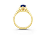 Yellow gold Marquise Cut Blue Sapphire Solitaire Engagement Ring with Cathedral Setting and Four-Prong Mount_27