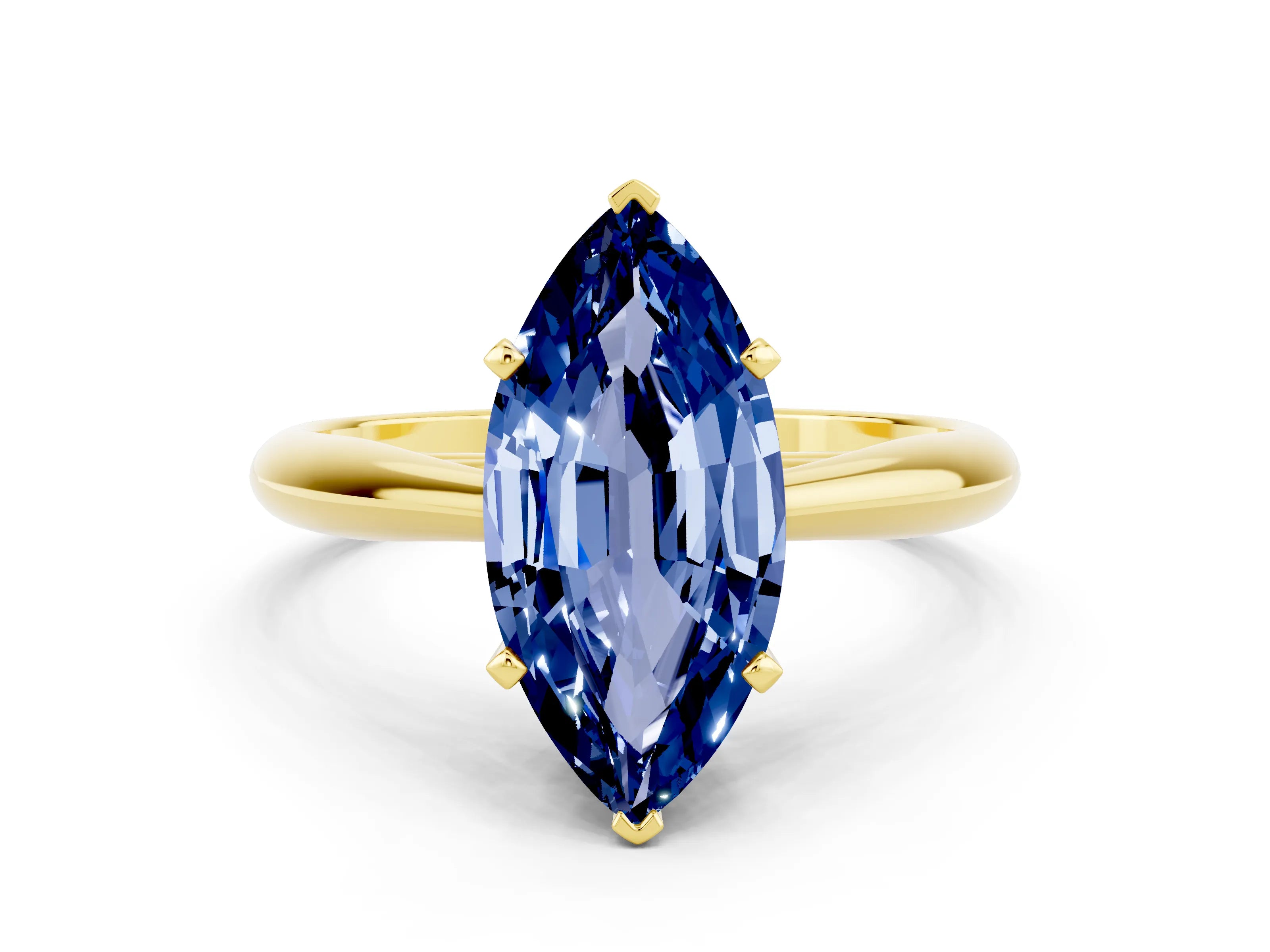 Yellow Gold Marquise Lab-Grown Blue Sapphire Cathedral Ring