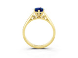 Yellow gold Marquise Cut Blue Sapphire Solitaire Engagement Ring with Cathedral Setting and Four-Prong Mount_69