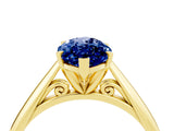 Yellow gold Marquise Cut Blue Sapphire Solitaire Engagement Ring with Cathedral Setting and Four-Prong Mount_70