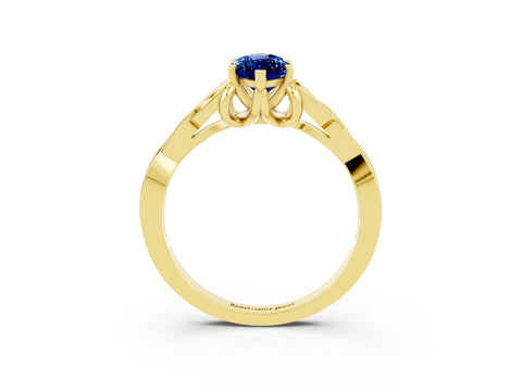 Yellow gold Marquise Cut Blue Sapphire Solitaire Engagement Ring with Celtic Knot Band and Four-Prong Setting_3