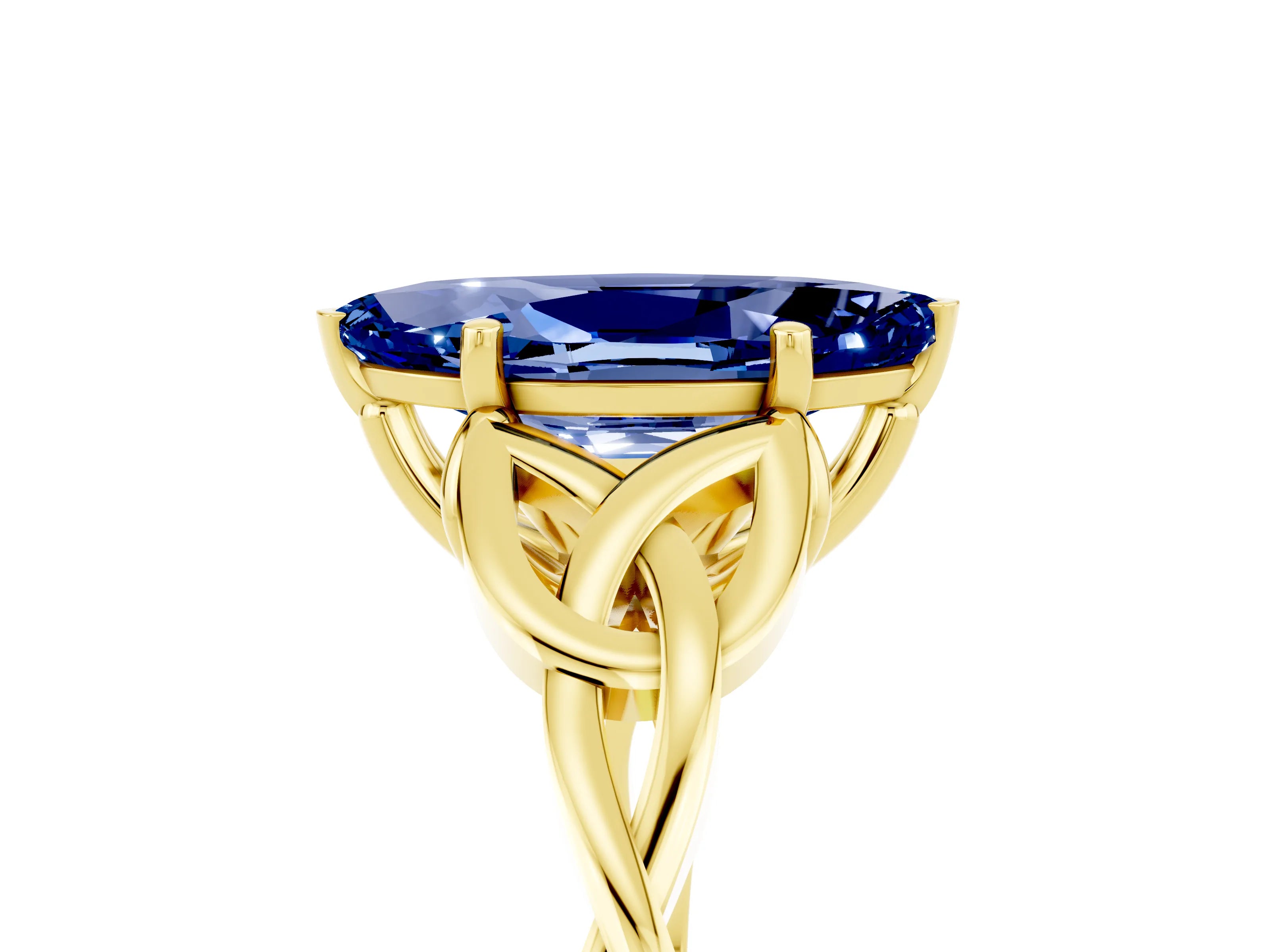 Yellow gold Marquise Cut Blue Sapphire Solitaire Engagement Ring with Celtic Knot Band and Four-Prong Setting_5