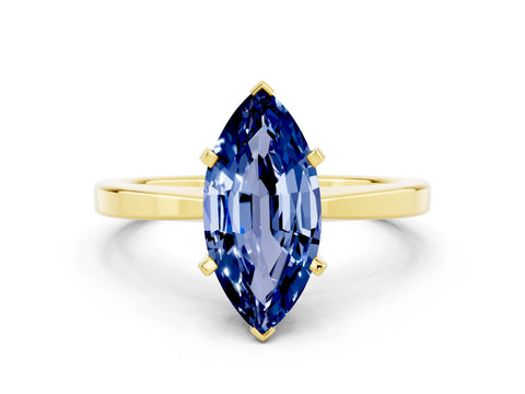 Yellow gold Marquise Cut Blue Sapphire Solitaire Engagement Ring with Classic Band and Four-Prong Setting_24