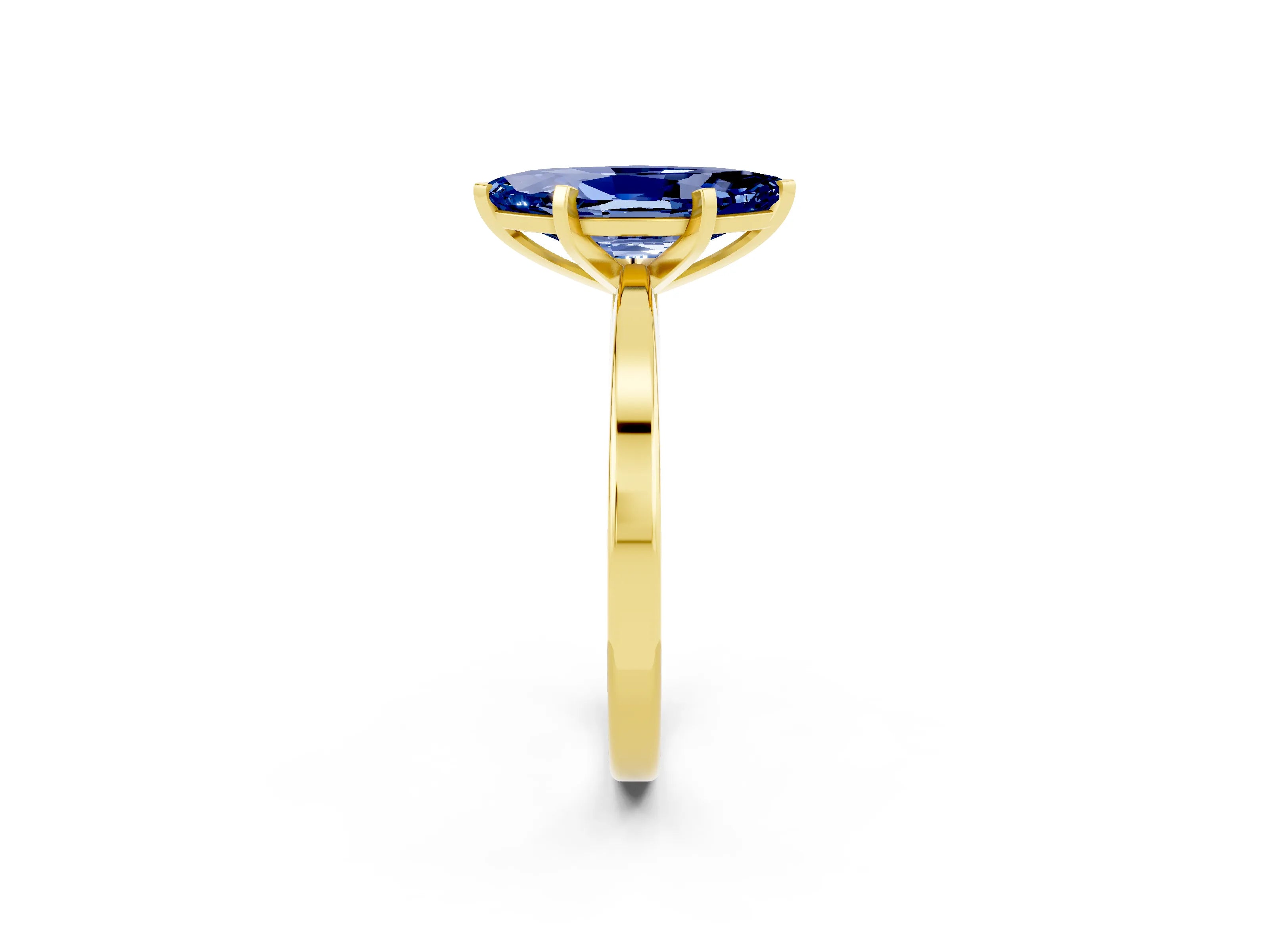 Yellow gold Marquise Cut Blue Sapphire Solitaire Engagement Ring with Classic Band and Four-Prong Setting_26