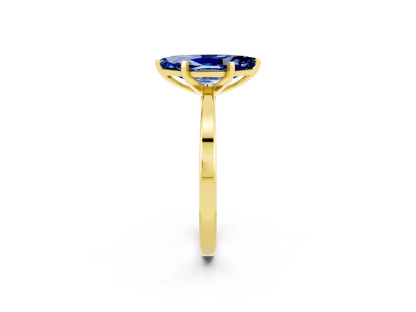 Yellow gold Marquise Cut Blue Sapphire Solitaire Engagement Ring with Classic Band and Four-Prong Setting